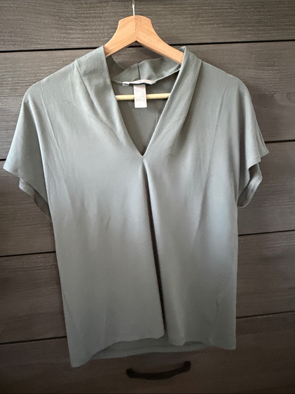 H&M Sage Green V-Neck Short Sleeve Blouse